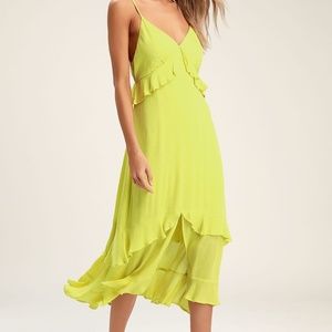 Lulu's Island Time Lime Green Ruffled Midi Dress Size Large